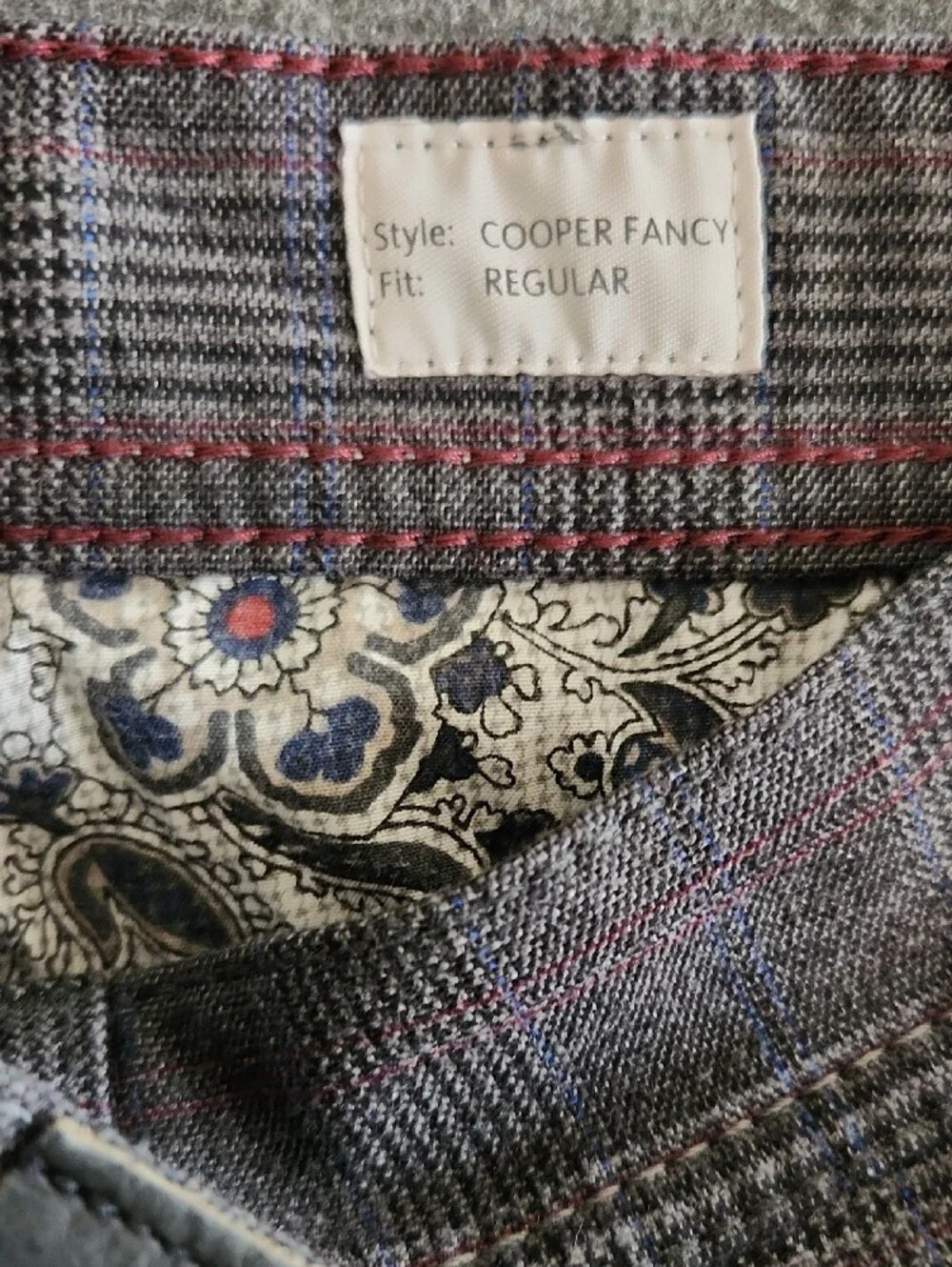Brax Cooper Fancy Mens Gray Plaid Chino Pants Cotton Regular Fit Size 40x32